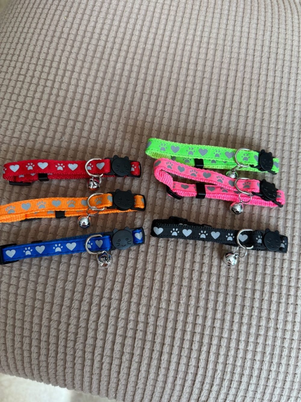 Assorted Cat Collars with Hearts and Paw Prints - Neon & Bright Colors